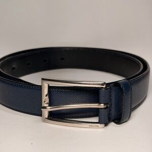 Prada Men's Navy Leather Belt